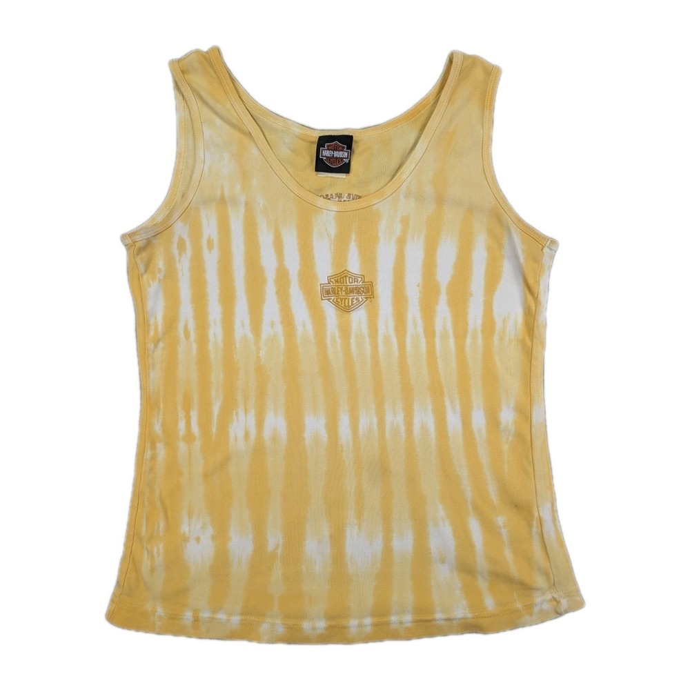 Vintage Harley Davidson Tie Dye Tank Top Women XL Yellow Biker Motorcycle